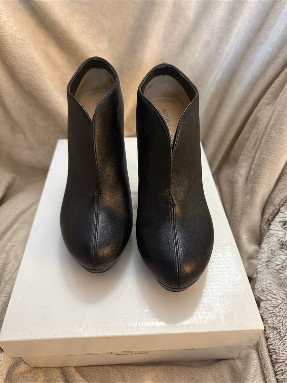 Audrey Brooke Black Ankle Booties with V-Cut Front